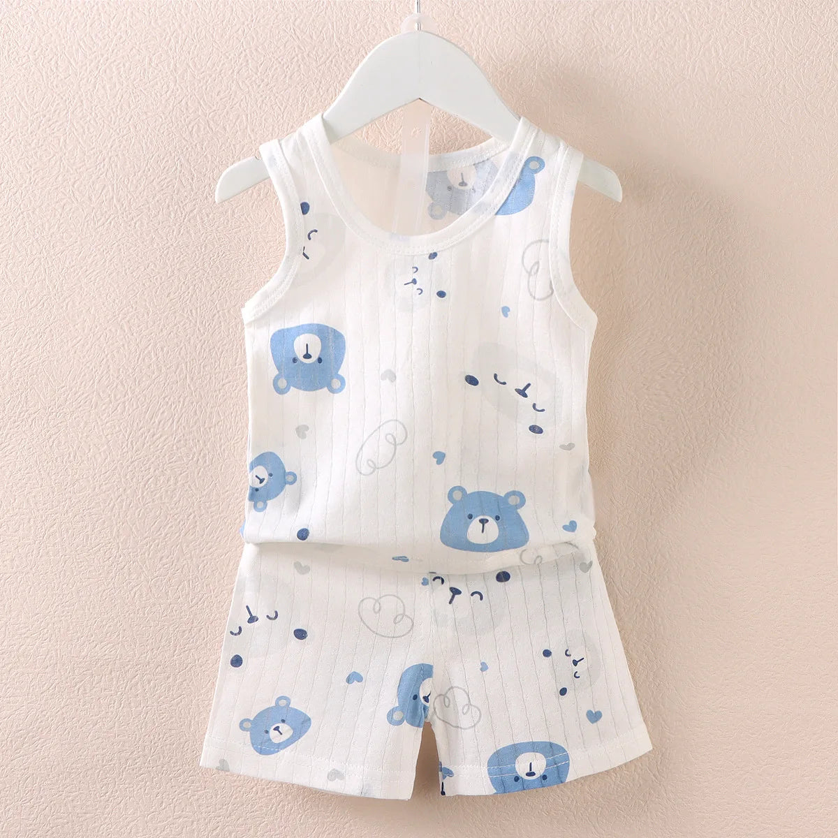 Cartoon Thin Style Sleeveless Baby Pajamas Set