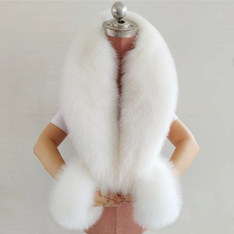 Conjunto de bufanda y puños de piel de zorro natural