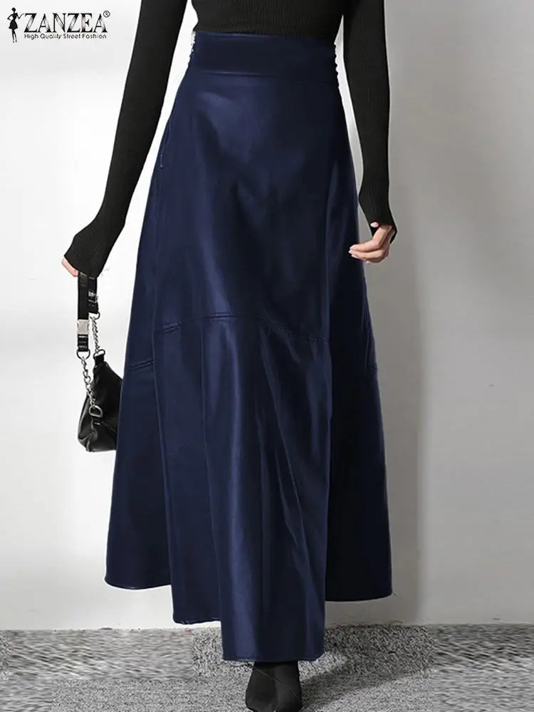 Elegant Long Casual High Waist PU Leather Maxi Skirts