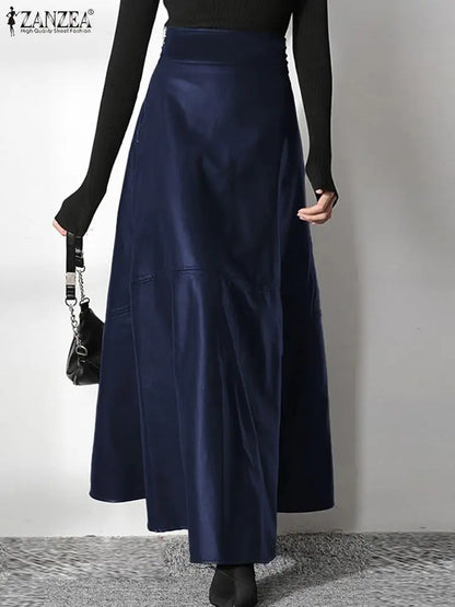 Elegant Long Casual High Waist PU Leather Maxi Skirts