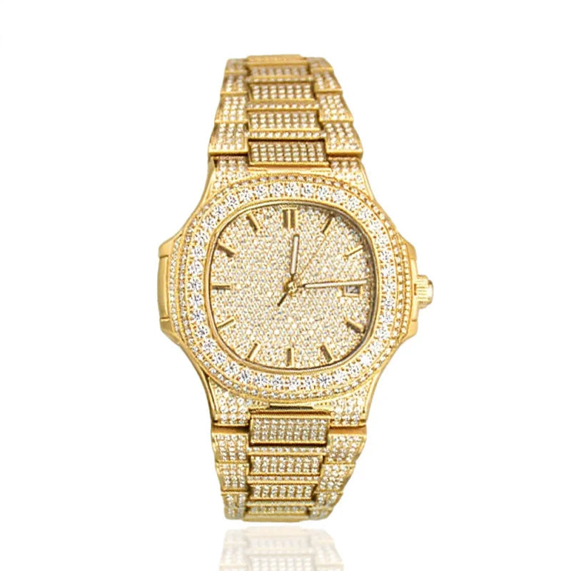 Luxury Diamond Sapphire Glass Steel Mechanical Movement  Wristwatch