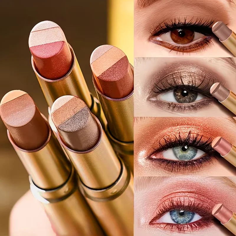 Three-Color Eyeshadow Stick Shimmering Highlighter Eyeshadow Stick Waterproof and Long-Lasting Pearlescent Metallic Eyeshadow