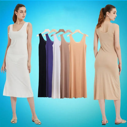 Ice Silk Slips Long Midi Dress