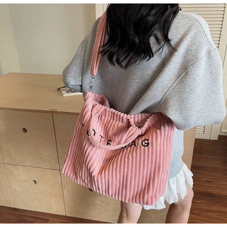 Large Capacity Striped Velvet Handbag Shoulder Crossbody Bags