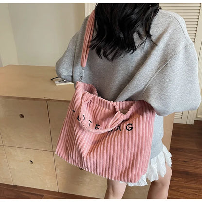 Large Capacity Striped Velvet Handbag Shoulder Crossbody Bags