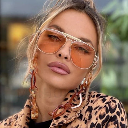 Metal Frame Pilot Luxury Square Oversize Sunglasses