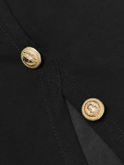 Slit Maxi Gold Button Black Long Dress