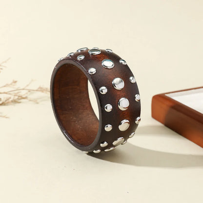Exaggeration 8 Colors Round Geometric Wood Wide Bangles Bracelets