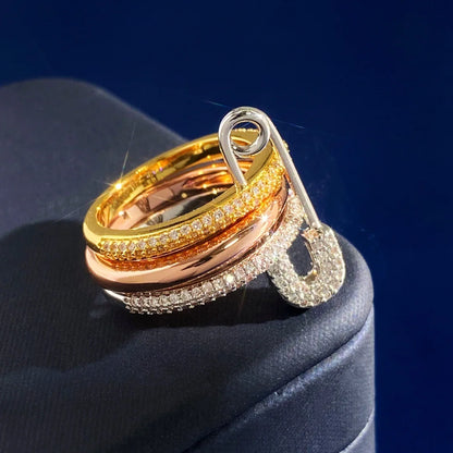 Three Layers Pin Rings CZ Cubic Zirconia Rings