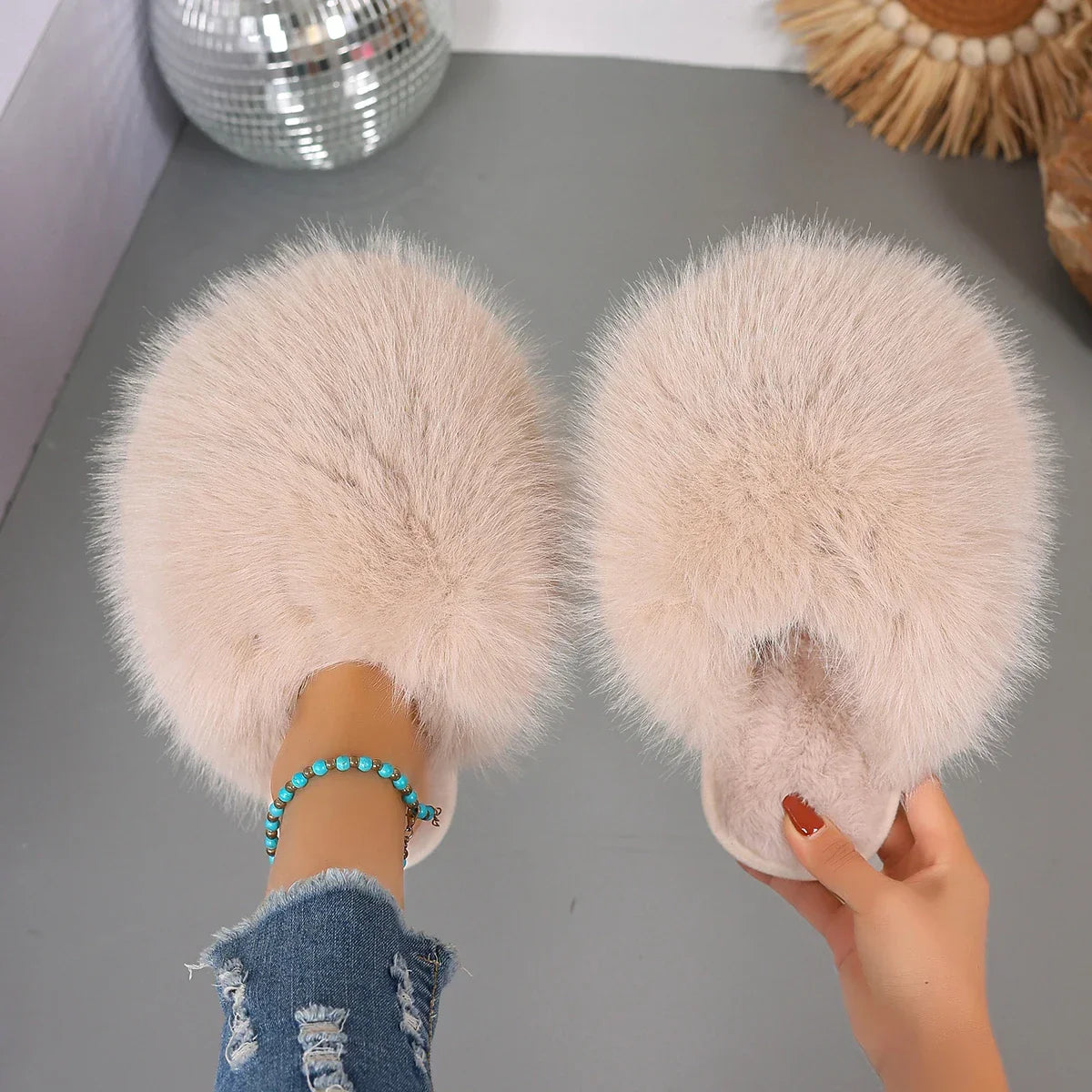 Fur Fluffy Cute Luxury Anti Slip Slippers