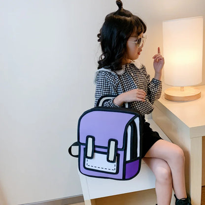Two Dimensional 3d Multi-Functional Backpack Schoolbag Students