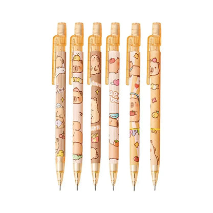 6pcs 0.5mm Capybara Mechanical Pencil Press with Eraser Propelling