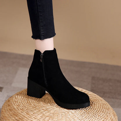 High-heeled ankle elegant round toe warm winter boots