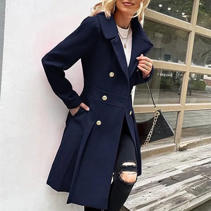 Winter Woolen Trench Coat Skirt Double Breasted Flip Lapel Jacket