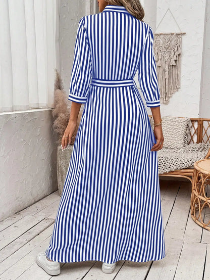Casual Elegant Striped Print Patterned Gown for All Seasons Dress