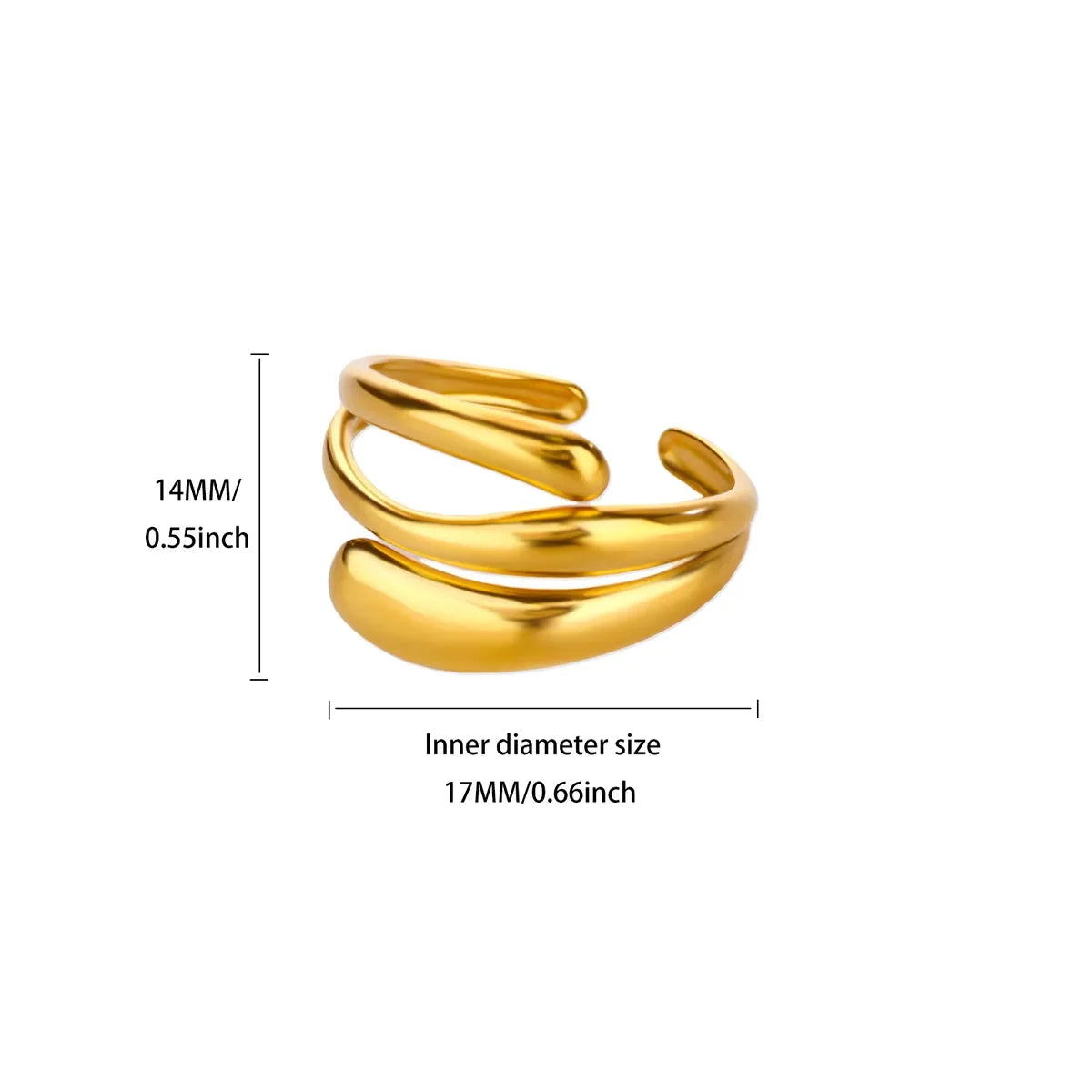 Stainless Steel Irregular Wave Creative Gold Open Punk Rapper Rings