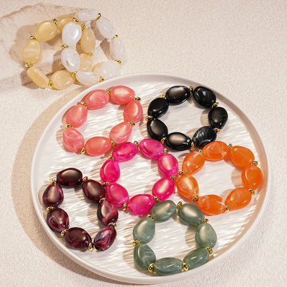Colorful Marbled Irregular Oval Bead Elastic Bracelets