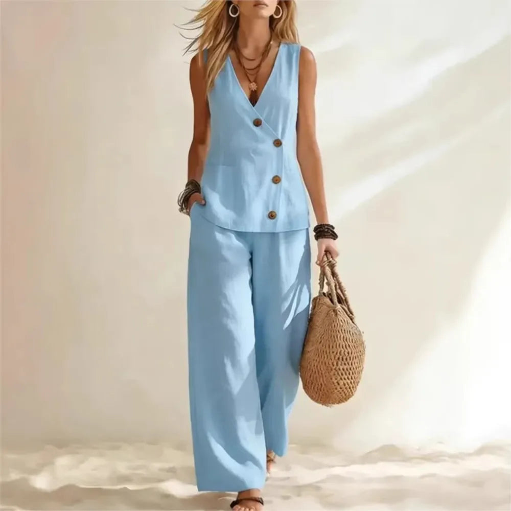 Sleeveless Summer Suit Vest Loose Wide-leg Set
