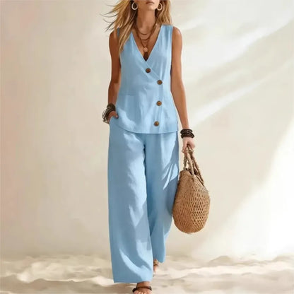 Sleeveless Summer Suit Vest Loose Wide-leg Set