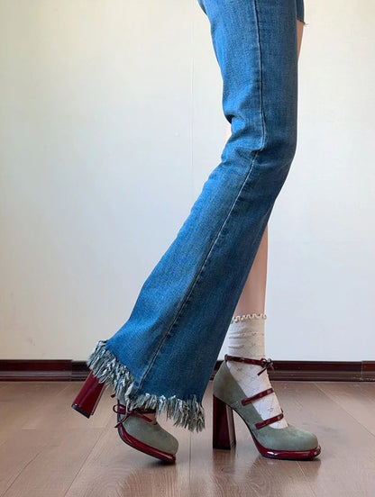 Elegant Bow Chunky Heel Mary Jane High Heels Shoes