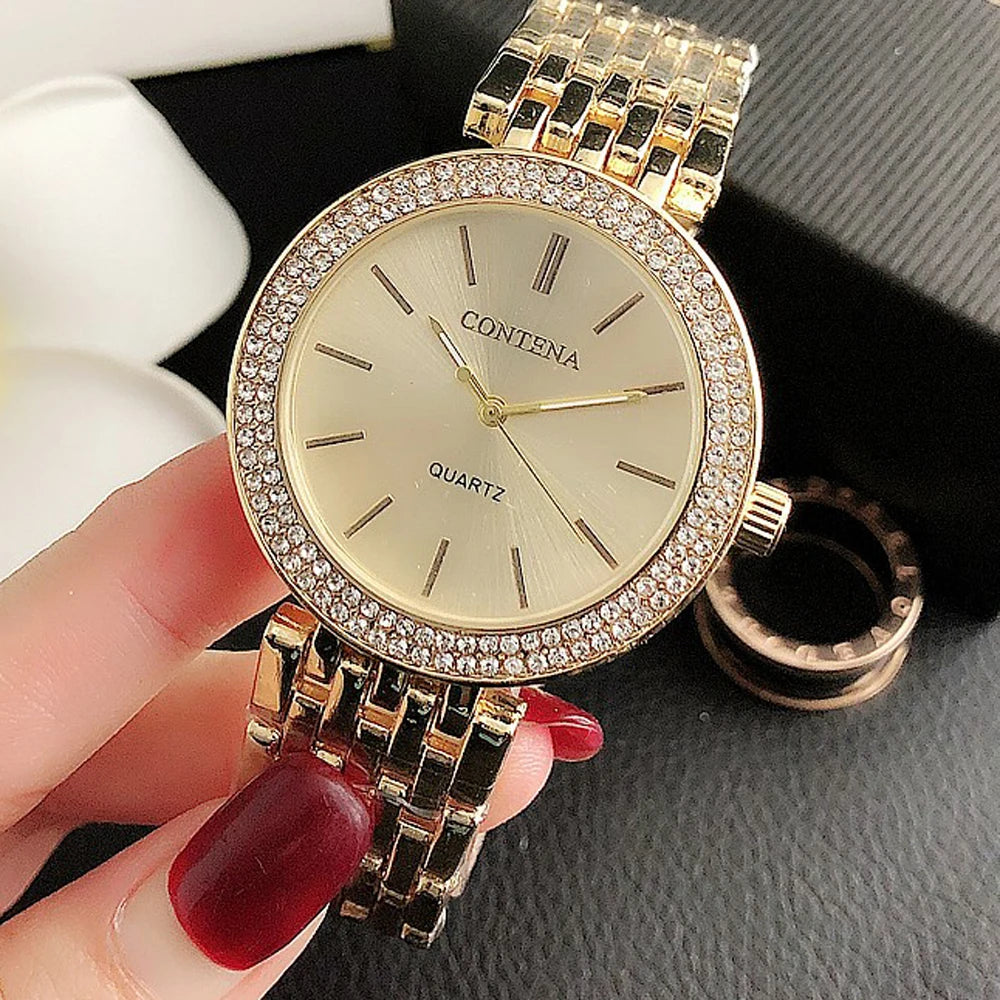 Luxury Stainless Steel Rhinestone Quartz Watch