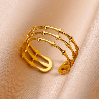 خاتم مفتوح واسع من الفولاذ المقاوم للصدأ باللون الذهبي