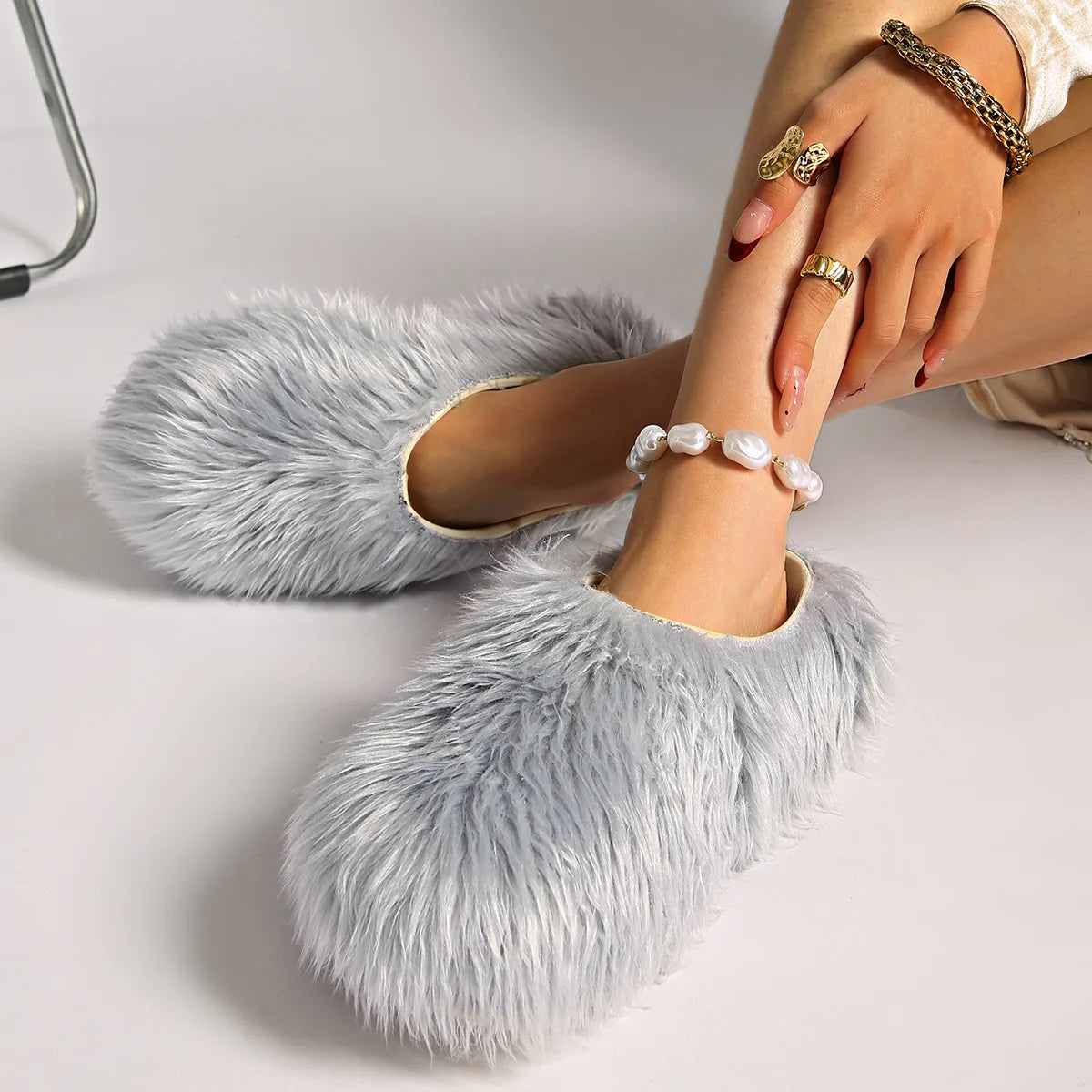 Faux Fur Platform Thick Sole Slippers