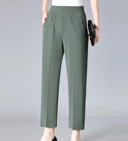 Elastic High Waist Casual Straight Pants