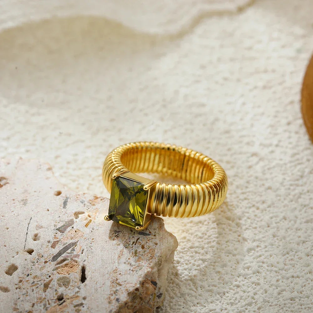 DANA 18K Gold Crystal Chunky Striped Rings