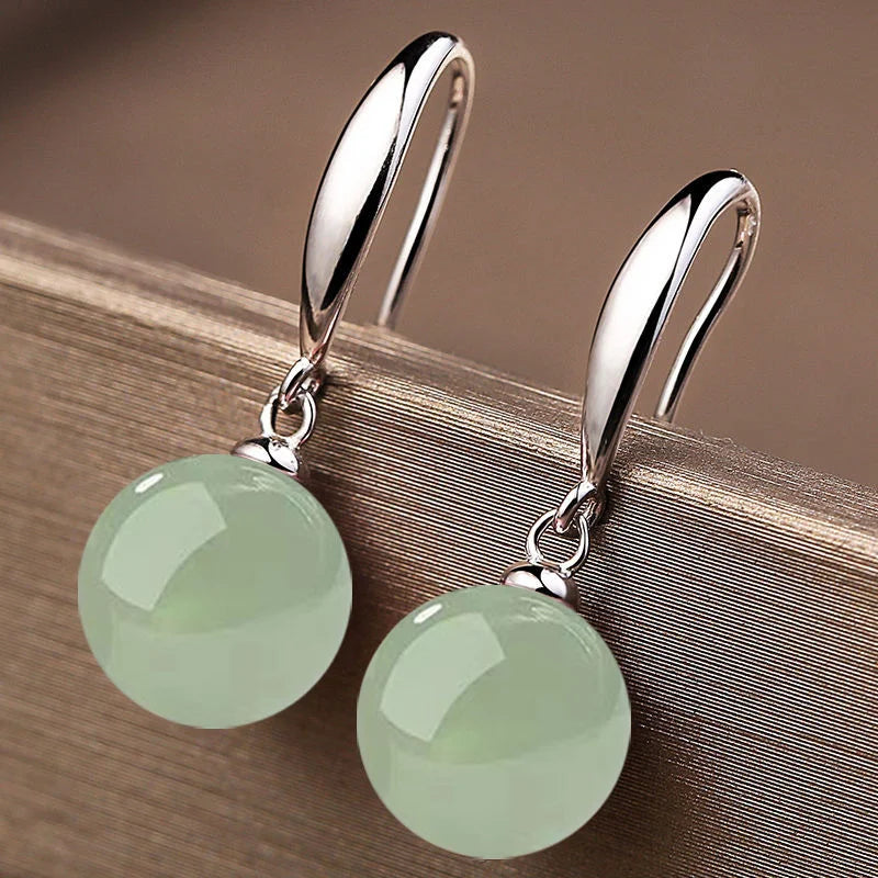 Green Hotan Natural Stone 18k Gold 925 Silver Stud Earring