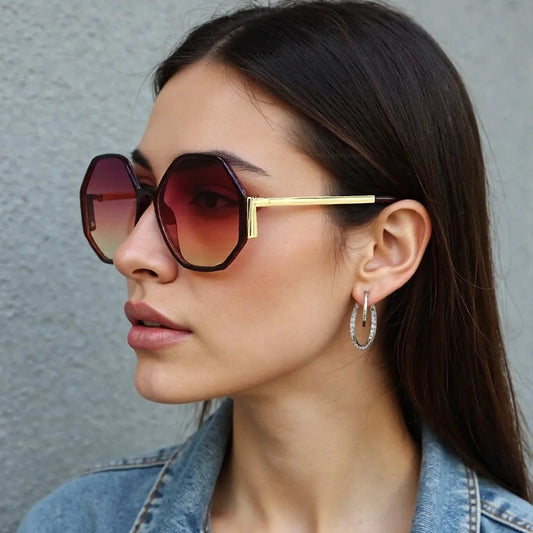Geometric Multi-color Semi-circular Frame Semi Transparent Sunglasses