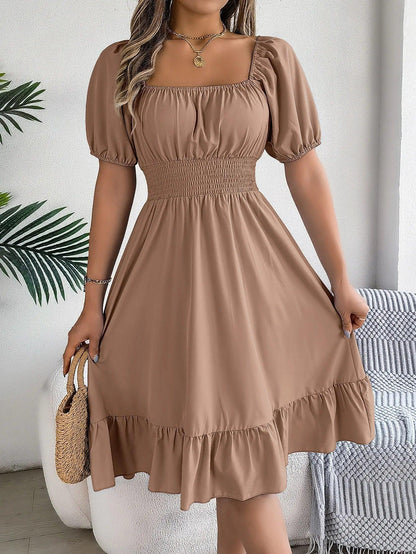 MIidi Casual Square Neck Short Sleeved Dress