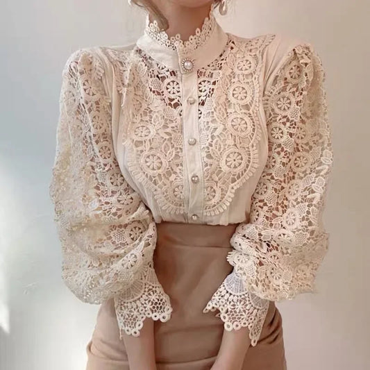 Lace Blouse Korean Button Loose Blouses