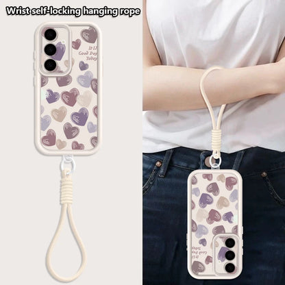 Simple Love Patterned Lanyard Phone Case For Samsung Galaxy Soft Strap Cover