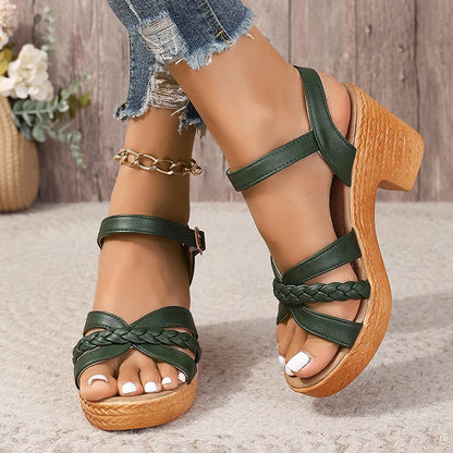 Braided High Heels Chunky Platform Gladiator Sandals