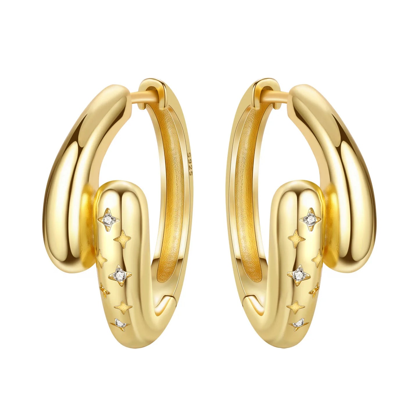925 Sterling Silver Simple Gold U-shaped Earrings