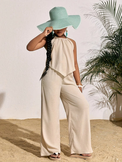Casual Sleeveless Top and Wide-Leg Pants Set  Ages 8 to 12