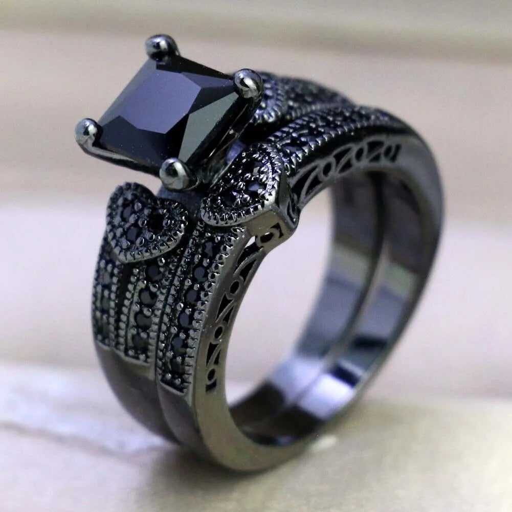 Black Heart Crystal CZ Rings Set