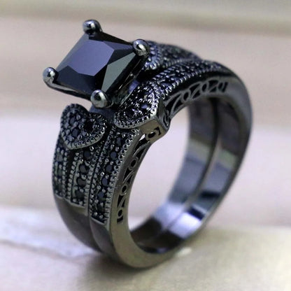 Black Heart Crystal CZ Rings Set