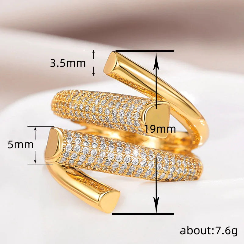 Hyperbole Shape Geometric Gold Luxury Sparkling CZ  Rings