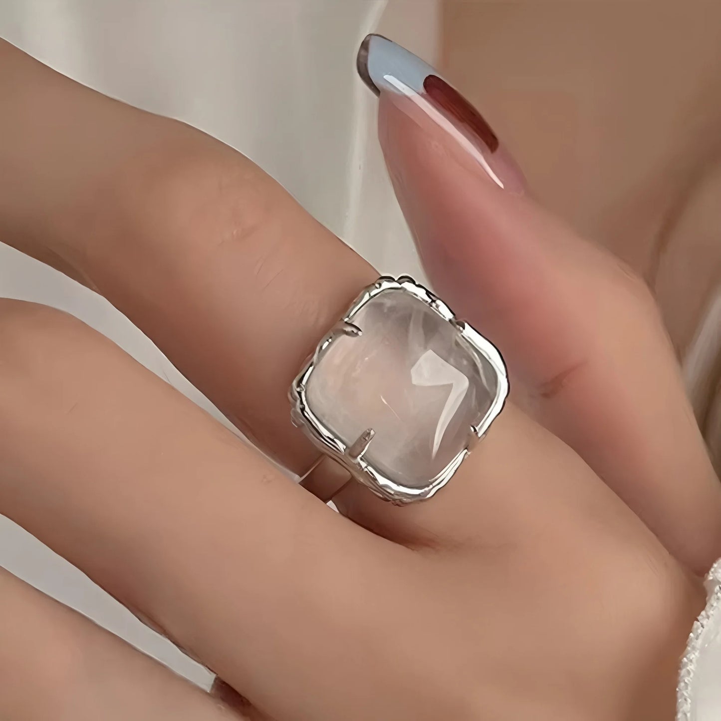 925 Sterling Silver Geometry Crystal Ring