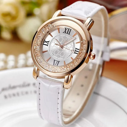 Luxury Leisure Auger Leather Analog Stainless Steel Quartz Watch
