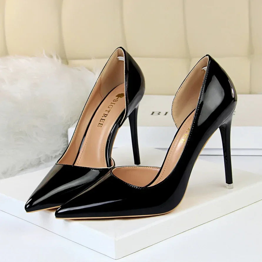 High Heels Pumps Metallic Leather Shoes