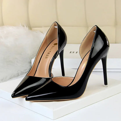 High Heels Pumps Metallic Leather Shoes