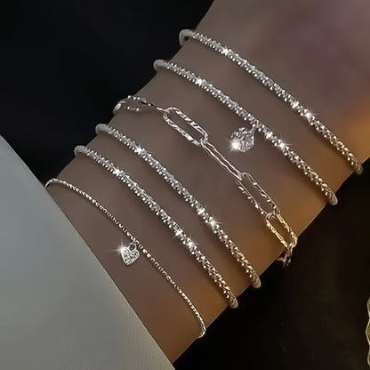 DANA 6Pcs 925 Sterling Silver Rhinestone Bracelets