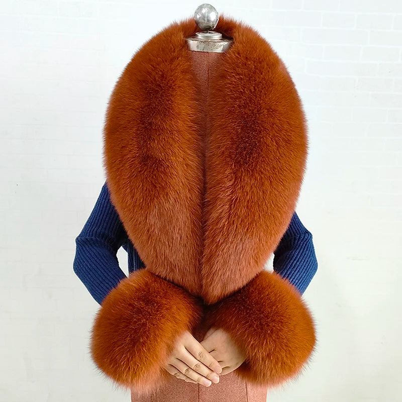 Conjunto de bufanda y puños de piel de zorro natural
