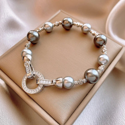 Elegant Imitation Pearl French Gray Pearls Bangles Light Round Beaded Bracelets