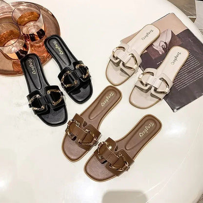 DANA Metal Decor Single Band Flat Sandals