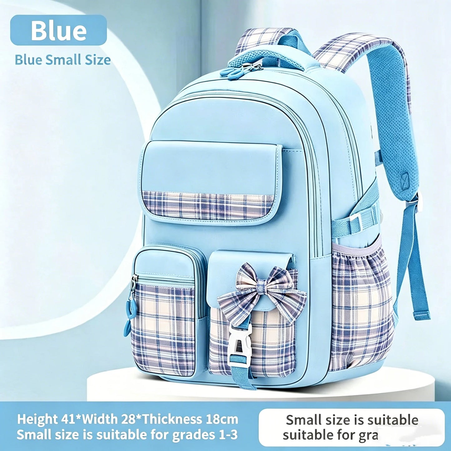 School Students Girls Checkered Backpack Large Capacity Bags