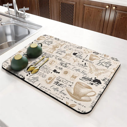Coffee Cup Drying Cartoon Non-slip Drain Mat